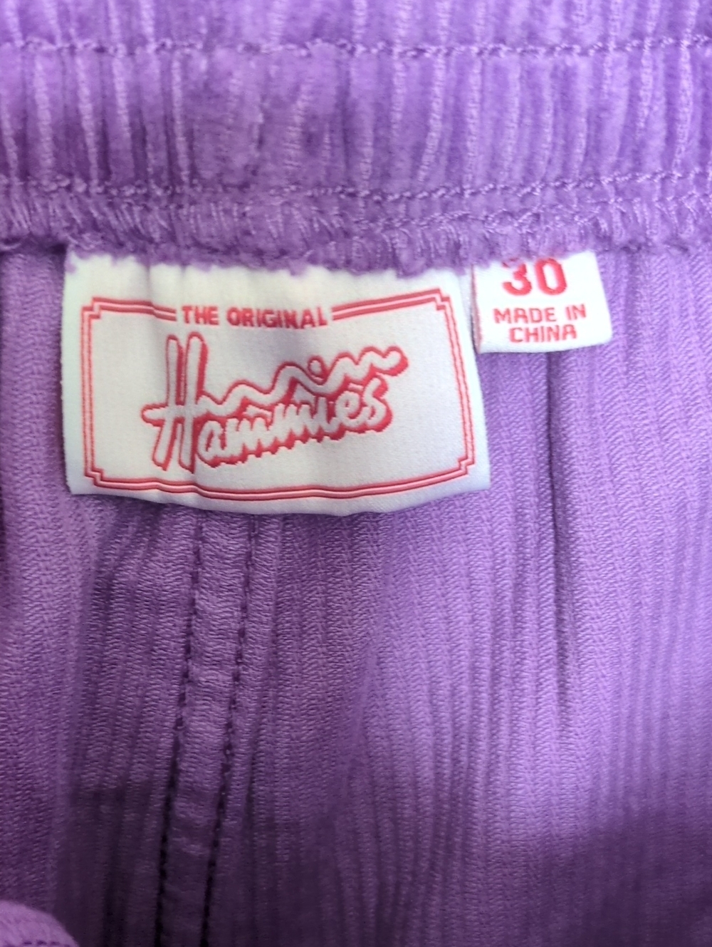 High-Waist Purple & Cream Corduroy Colorblock Women's Shorts - Picture 3 of 4